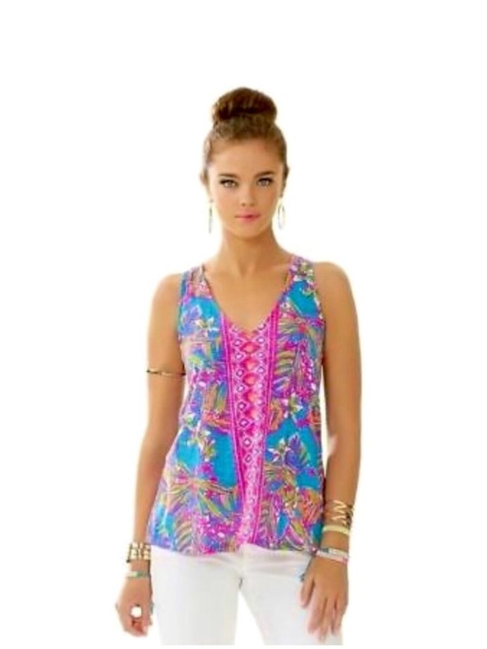 Lilly Pulitzer Minka Trapeze Tank Top Sea Blue Summer Haze Engineered Small